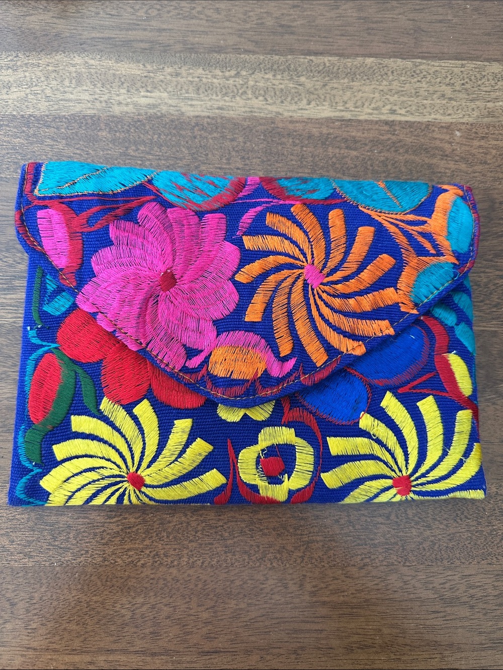 Hand-Embroidered Floral Clutch in Multicolor with strap